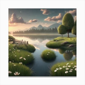 Landscape With Trees And Flowers Canvas Print
