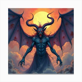 Demon Creating Chaos In A Vibrant Watercolor Nightmare 1 Canvas Print