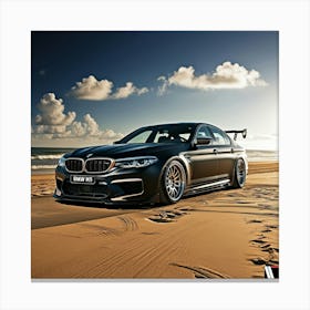 Black BMW M5 on beautiful beach Canvas Print