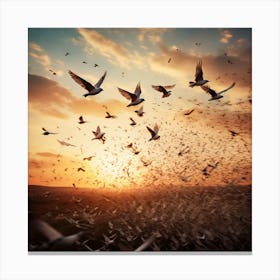 A Flock Of Birds Transforming Into Paper Planes Symbolizing The Journey From Freedom To Exploration , Pigeons In Flight 1 Canvas Print