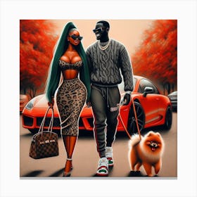 Couple With Dog Canvas Print