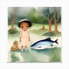Little Girl With Fish Canvas Print
