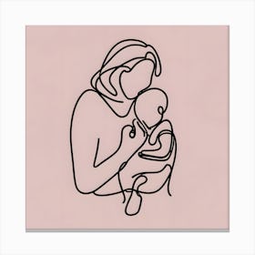 Mother Holds Her Baby Line Art Canvas Print