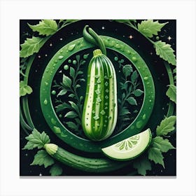 Green Cucumber With Leaves Canvas Print