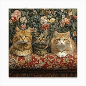 Three Cats On A Couch Art Canvas Print