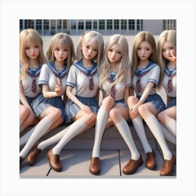 Five Girls In School Uniforms 1 Canvas Print