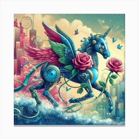 Unicorn With Roses 1 Canvas Print