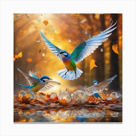 Autumn Birds In The Forest 2 Canvas Print