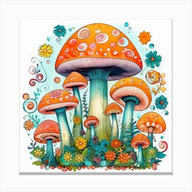 Mushrooms And Flowers 25 Canvas Print