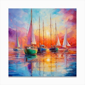 Sailboats At Sunset 29 Canvas Print