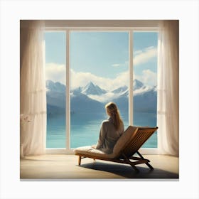 Woman Looking Out Of Window Canvas Print