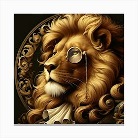 A Regal Lion With A Gold Rimmed Monocle, Inspired By The Grand And Baroque Paintings Of Caravaggio Canvas Print