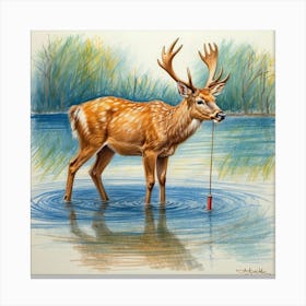 Deer Fishing 3 Canvas Print