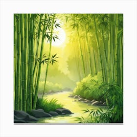 A Stream In A Bamboo Forest At Sun Rise Square Composition 272 Canvas Print