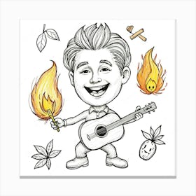 Caricature Of A Boy Playing Guitar Canvas Print