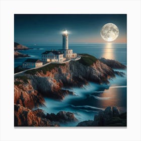 Full Moon Over Lighthouse Canvas Print