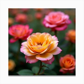 A Vibrant Rose Garden In Full Bloom, Showcasing Various Colors Of Roses 1 Canvas Print