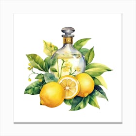 Watercolor Of Lemons And Perfume Bottle Canvas Print