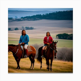 Two Native Americans On Horses 1 Canvas Print