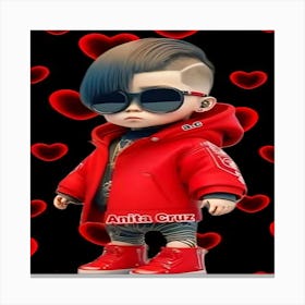 Boy In Red Jacket And Sunglasses Canvas Print