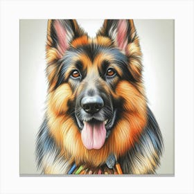 German Shepherd dog drawing in crayon Canvas Print