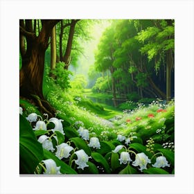 Forest Landscape With White Lilies Canvas Print