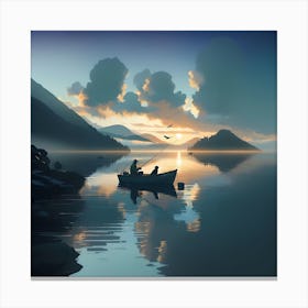 Sunset In A Boat Canvas Print