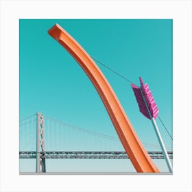 San Francisco Bridge With Giant Bow And Arrow Square Canvas Print