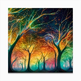 A captivating scene of trees that appear to be alive, with twinkling lights and vibrant 5 Canvas Print