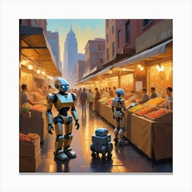 Robots In The Market 3 Canvas Print