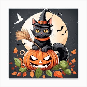 Cute Cat Halloween Pumpkin (11) Canvas Print