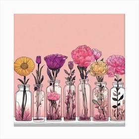 Flowers In Glass Jars 1 Canvas Print