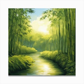 A Stream In A Bamboo Forest At Sun Rise Square Composition 387 Canvas Print