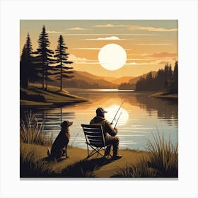 Fishing At Sunset Canvas Print