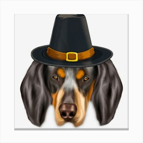 Bluetick Coonhound Wearing Pilgrim Hat Thanksgiving Canvas Print