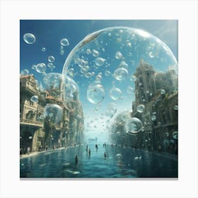 Cityscape With Bubbles Canvas Print