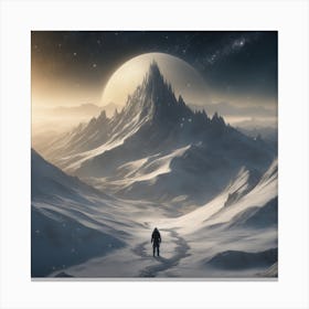 Man Walking Through A Snowy Landscape Canvas Print