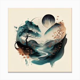 Tree And A River Canvas Print