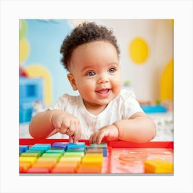 Baby Gripping A Vibrant Paint Palette Cheerful Expression As Fingers Touch A Spectrum Of Vivid Pain (6) Canvas Print