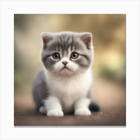 A Cute Scottish Fold Kitty, Pixar Style, Watercolor Illustration Style 8k, Png (8) Canvas Print