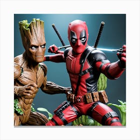 Deadpool Fighting Groot Hyper Realistic (1) Canvas Print