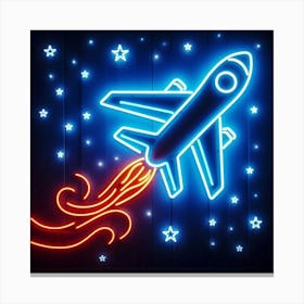 Neon Airplane On A Dark Background Canvas Print