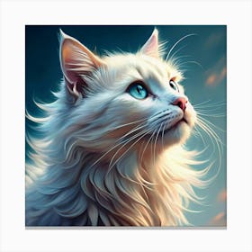 White Longhaired Cat With Blue Eyes Canvas Print