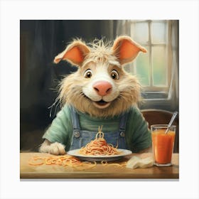 Rabbit Eating Spaghetti Canvas Print