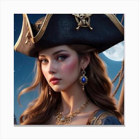 Portrait Of A Woman In A Pirate Hat Canvas Print