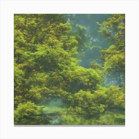 Misty Morning In The Forest Canvas Print