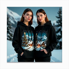 Two Women In The Snow Canvas Print