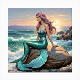 Tile Mural Mermaid Sitting On A Rock Sea Ocean Kitchen Bathroom Wall Backsplash (2) Canvas Print