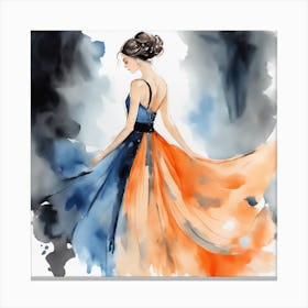 Woman In An Orange And Blue Dress Canvas Print