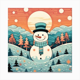 Snowman In Winter Landscape 1 Canvas Print